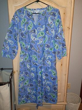 croft & barrow Blue Paisley Long Sleeve Dress with Green Accents